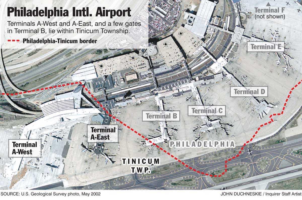 Philadelphia lentokenttä terminaali kartta - Philadelphia terminaali kartta  (Pennsylvania, USA)