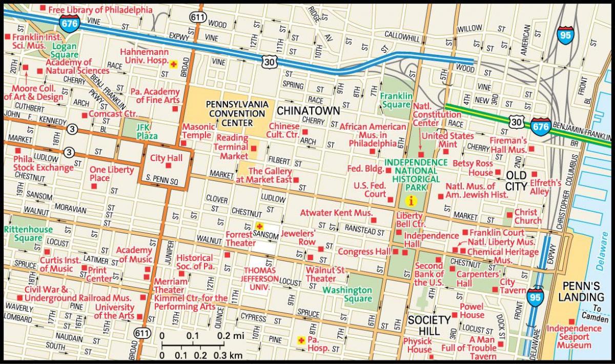 kartta Philadelphia downtown