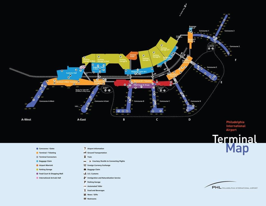 Philadelphia airport talouden pysäköinti kartta